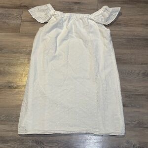 J.crew white eyelet cotton off shoulder knee length shift dress Sz medium